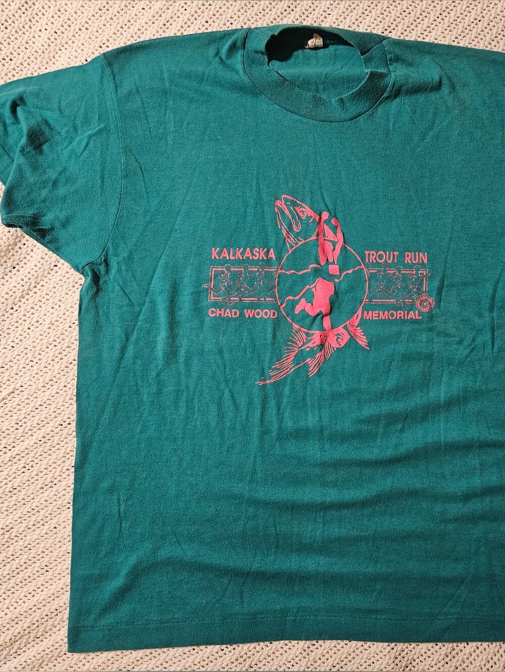 Vintage Screen Stars Teal Short Sleeve Tee with Pink Graphic